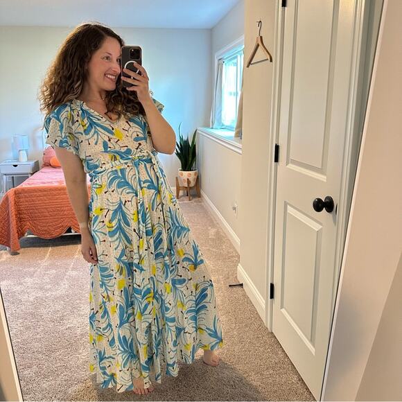 Tuckernuck Soler Yellow Blue Linen Floral Maxi Dress XS/S - Picture 9 of 16